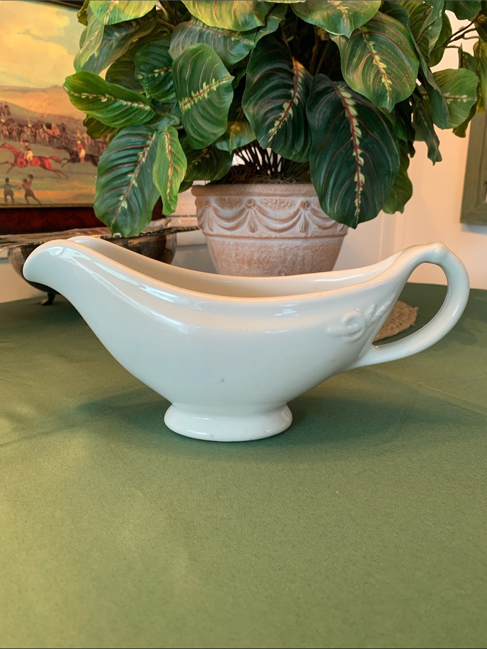 Hall Potteries 40’s 50’s Gravy/Sauce Boat. 10” X 3” Restaurant/Military Style
